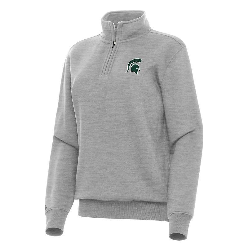 Women's Antigua Heather Gray Michigan State Spartans Victory Quarter-Zip Sweatshirt