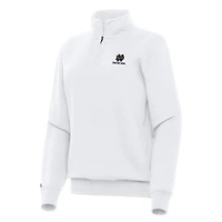 Women's Antigua White Notre Dame Fighting Irish Logo & Wordmark Victory Quarter-Zip Sweatshirt