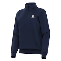 Women's Antigua Navy Notre Dame Fighting Irish Logo & Wordmark Victory Quarter-Zip Sweatshirt