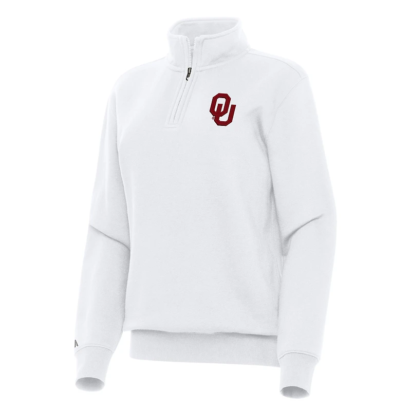 Women's Antigua White Oklahoma Sooners Victory Quarter-Zip Sweatshirt