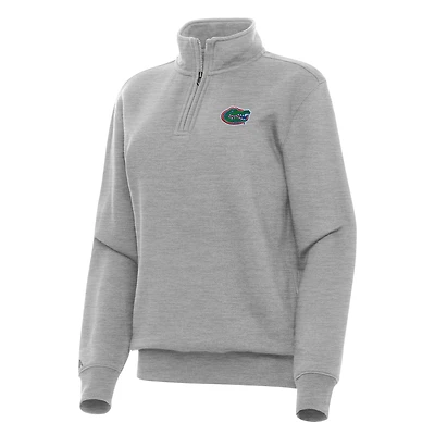 Women's Antigua Heather Gray Florida Gators Victory Quarter-Zip Sweatshirt