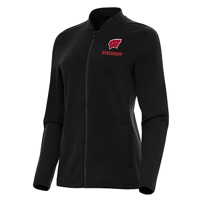 Women's Antigua Black Wisconsin Badgers Continual Full-Zip Jacket