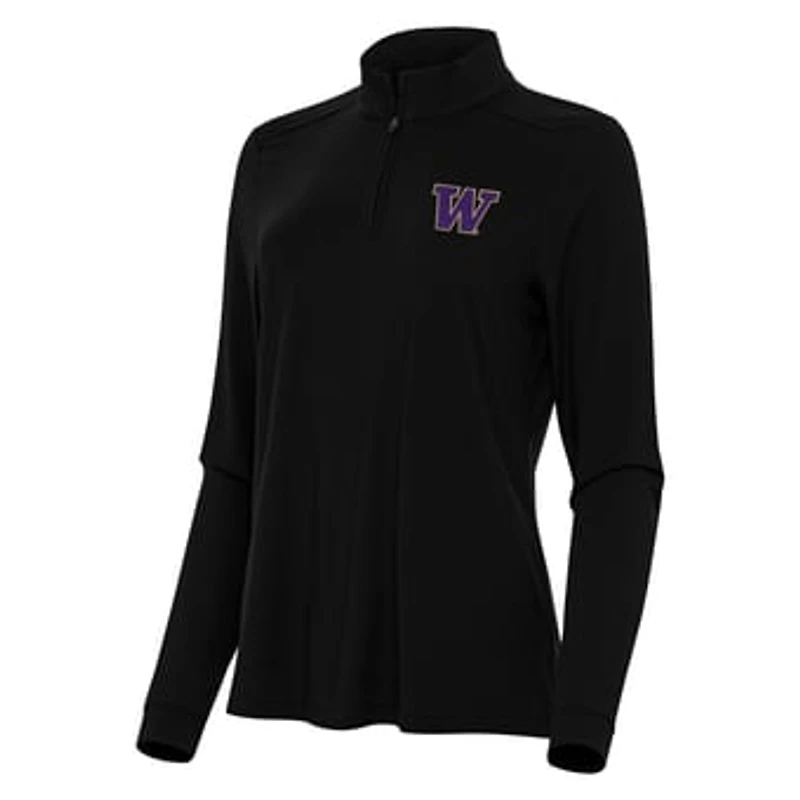 Women's Antigua Black Washington Huskies Intent Quarter-Zip Top
