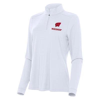 Women's Antigua White Wisconsin Badgers Intent Quarter-Zip Top