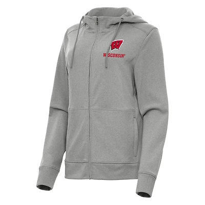 Women's Antigua Heather Gray Wisconsin Badgers Seeker Full-Zip Hoodie