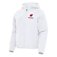Women's Antigua White Wisconsin Badgers Universe Full-Zip Puffer Jacket
