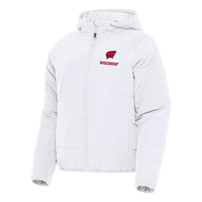 Women's Antigua White Wisconsin Badgers Universe Full-Zip Puffer Jacket