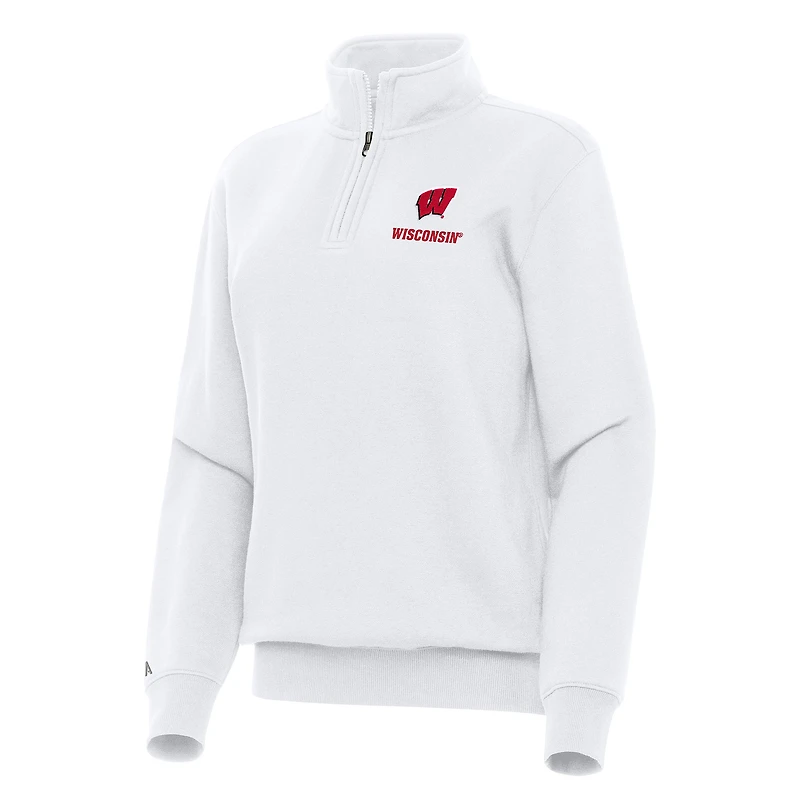 Women's Antigua White Wisconsin Badgers Victory Quarter-Zip Sweatshirt