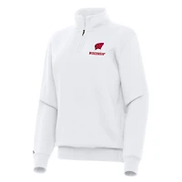Women's Antigua White Wisconsin Badgers Victory Quarter-Zip Sweatshirt