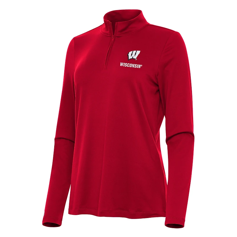 Women's Antigua Red Wisconsin Badgers Reprocess Quarter-Zip Top