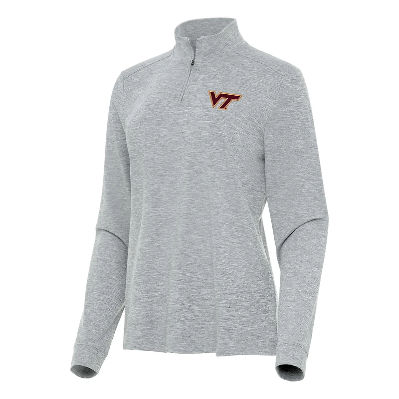 Women's Antigua  Heather Gray Virginia Tech Hokies Mentor Long Sleeve Quarter-Zip Mock Polo