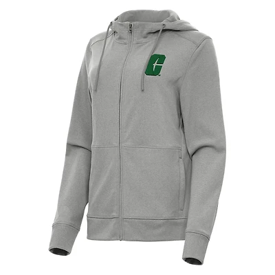 Women's Antigua Heather Gray Charlotte 49ers Seeker Full-Zip Hoodie