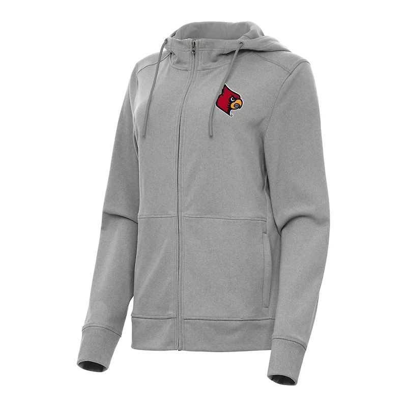 Women's Antigua Heather Gray Louisville Cardinals Seeker Full-Zip Hoodie