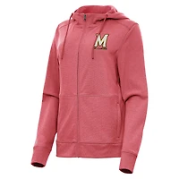 Women's Antigua Heather Red Maryland Terrapins Seeker Full-Zip Hoodie