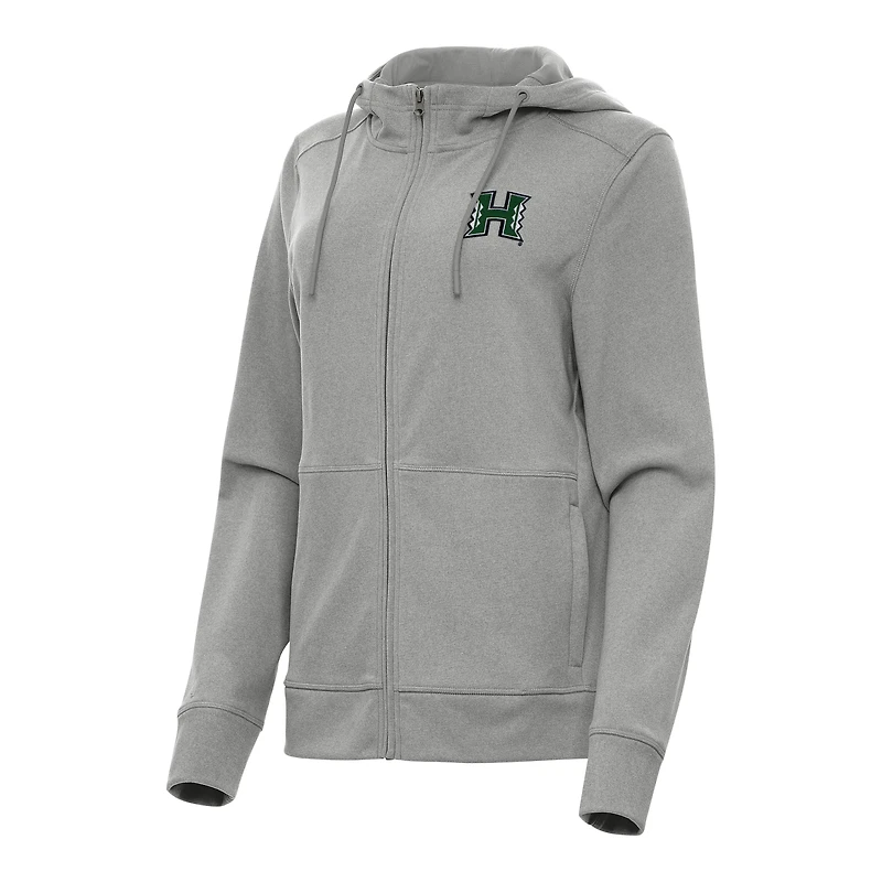 Women's Antigua Heather Gray Hawaii Rainbow Warriors Seeker Full-Zip Hoodie