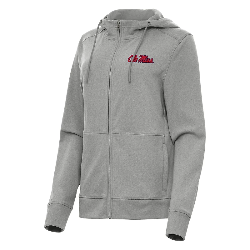 Women's Antigua Heather Gray Ole Miss Rebels Seeker Full-Zip Hoodie