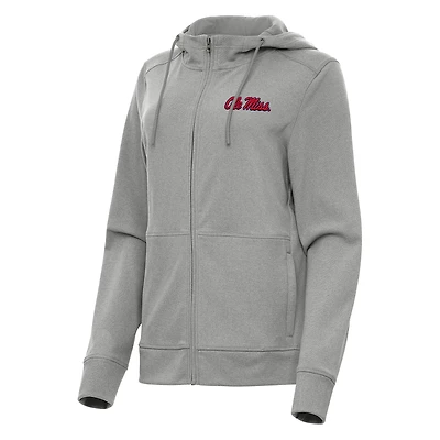 Women's Antigua Heather Gray Ole Miss Rebels Seeker Full-Zip Hoodie