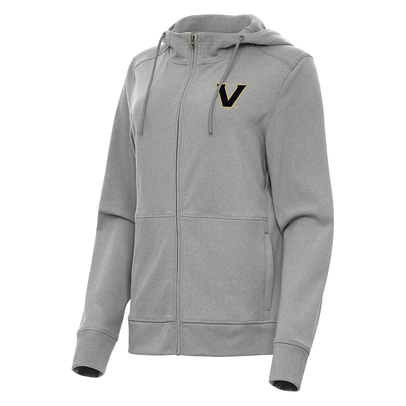 Women's Antigua Heather Gray Vanderbilt Commodores Seeker Full-Zip Hoodie