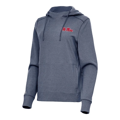 Women's Antigua Heather Navy Ole Miss Rebels Justice Pullover Hoodie