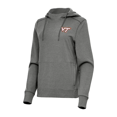 Women's Antigua Heather Black Virginia Tech Hokies Justice Pullover Hoodie