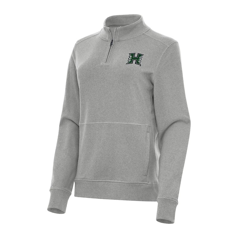 Women's Antigua Heather Gray Hawaii Rainbow Warriors Crush Quarter-Zip Fleece Sweatshirt
