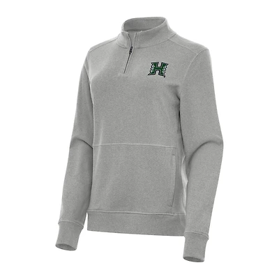 Women's Antigua Heather Gray Hawaii Rainbow Warriors Crush Quarter-Zip Fleece Sweatshirt
