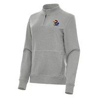 Women's Antigua Heather Gray Kansas Jayhawks Crush Quarter-Zip Fleece Sweatshirt