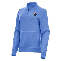 Women's Antigua Heather Royal Kansas Jayhawks Crush Quarter-Zip Fleece Sweatshirt