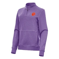 Women's Antigua Heather Purple Clemson Tigers Crush Quarter-Zip Fleece Sweatshirt