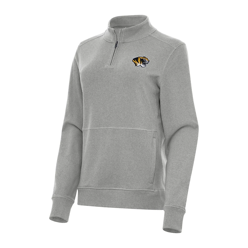 Women's Antigua Heather Gray Missouri Tigers Crush Quarter-Zip Fleece Sweatshirt