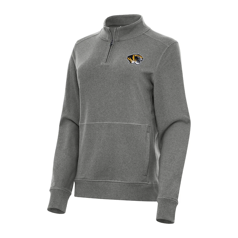 Women's Antigua Heather Black Missouri Tigers Crush Quarter-Zip Fleece Sweatshirt