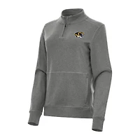 Women's Antigua Heather Black Missouri Tigers Crush Quarter-Zip Fleece Sweatshirt