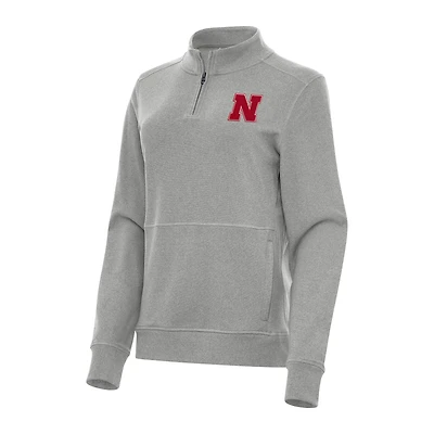 Women's Antigua Heather Gray Nebraska Huskers Crush Quarter-Zip Fleece Sweatshirt