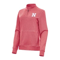Women's Antigua Heather Red Nebraska Huskers Crush Quarter-Zip Fleece Sweatshirt