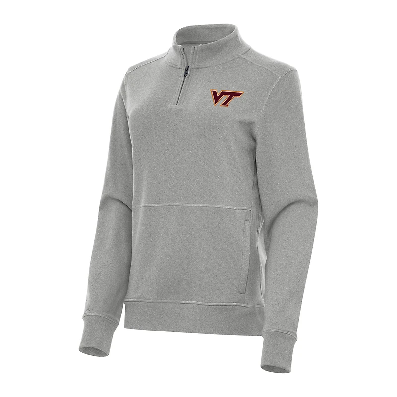 Women's Antigua Heather Gray Virginia Tech Hokies Crush Quarter-Zip Fleece Sweatshirt