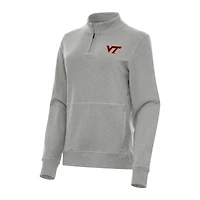 Women's Antigua Heather Gray Virginia Tech Hokies Crush Quarter-Zip Fleece Sweatshirt