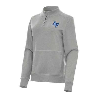 Women's Antigua Heather Gray Air Force Falcons Crush Quarter-Zip Fleece Sweatshirt
