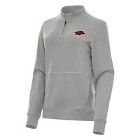 Women's Antigua Heather Gray Arkansas Razorbacks Crush Quarter-Zip Fleece Sweatshirt