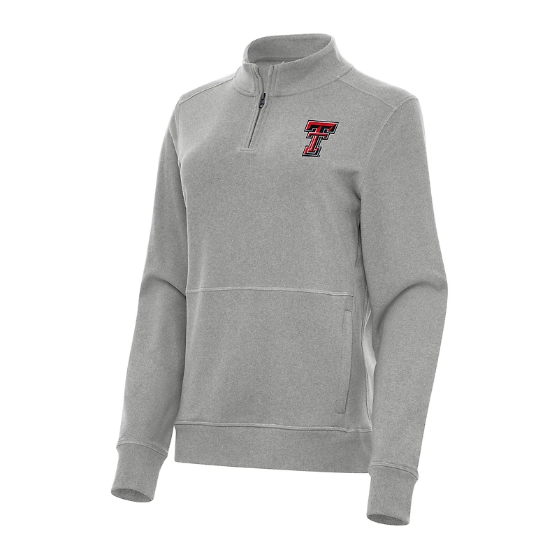 Women's Antigua Heather Gray Texas Tech Red Raiders Crush Quarter-Zip Fleece Sweatshirt