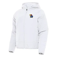 Women's Antigua White Kansas Jayhawks Universe Full-Zip Puffer Jacket