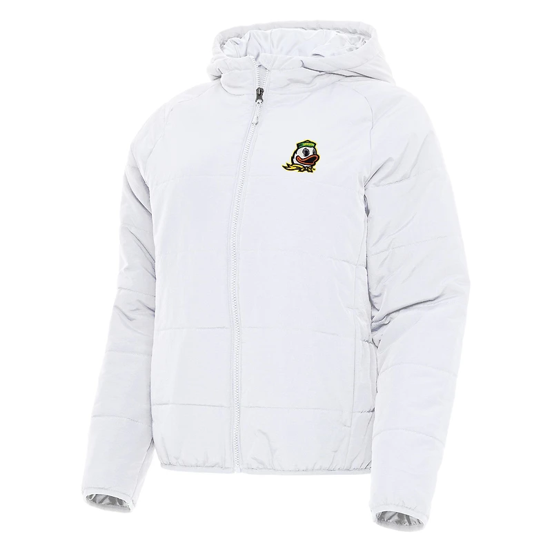 Women's Antigua White Oregon Ducks Universe Full-Zip Puffer Jacket
