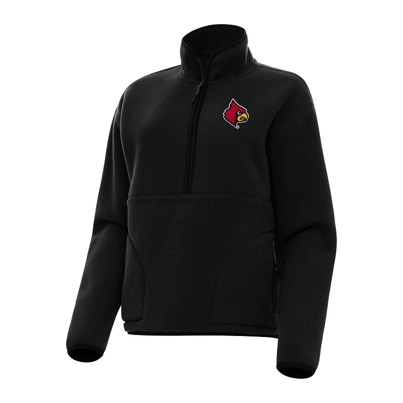 Women's Antigua Black Louisville Cardinals Figure Half-Zip Pullover Sweatshirt