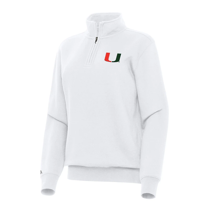 Women's Antigua White Miami Hurricanes Victory Quarter-Zip Sweatshirt