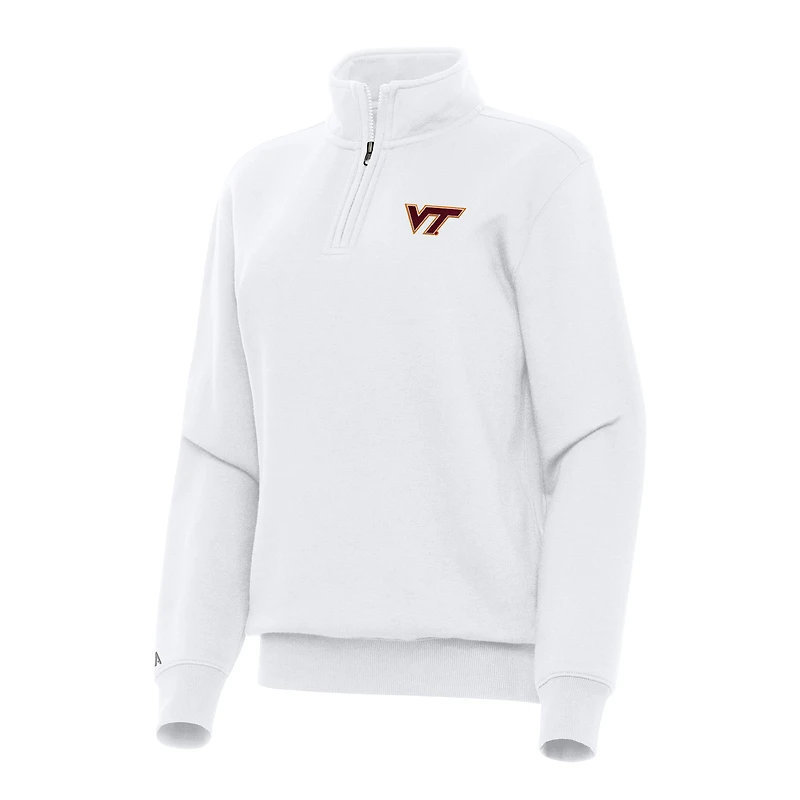 Women's Antigua White Virginia Tech Hokies Victory Quarter-Zip Sweatshirt