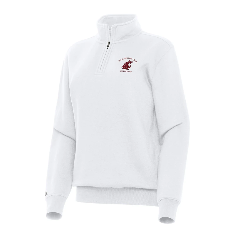Women's Antigua White Washington State Cougars Victory Quarter-Zip Sweatshirt