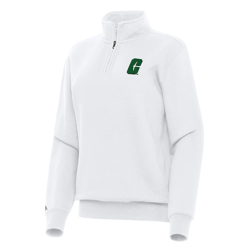 Women's Antigua White Charlotte 49ers Victory Quarter-Zip Sweatshirt