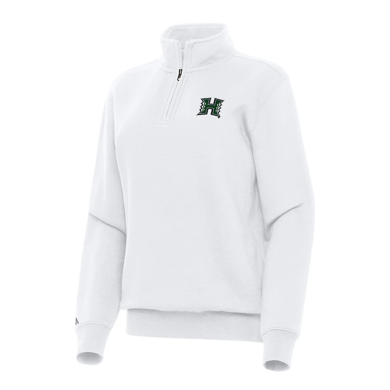 Women's Antigua White Hawaii Rainbow Warriors Victory Quarter-Zip Sweatshirt