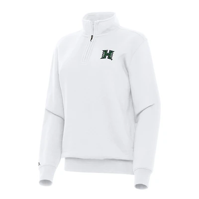 Women's Antigua White Hawaii Rainbow Warriors Victory Quarter-Zip Sweatshirt