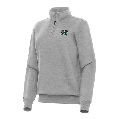 Women's Antigua Heather Gray Hawaii Rainbow Warriors Victory Quarter-Zip Sweatshirt