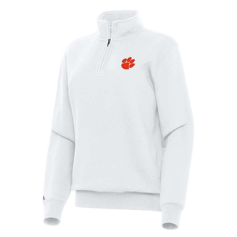 Women's Antigua White Clemson Tigers Victory Quarter-Zip Sweatshirt